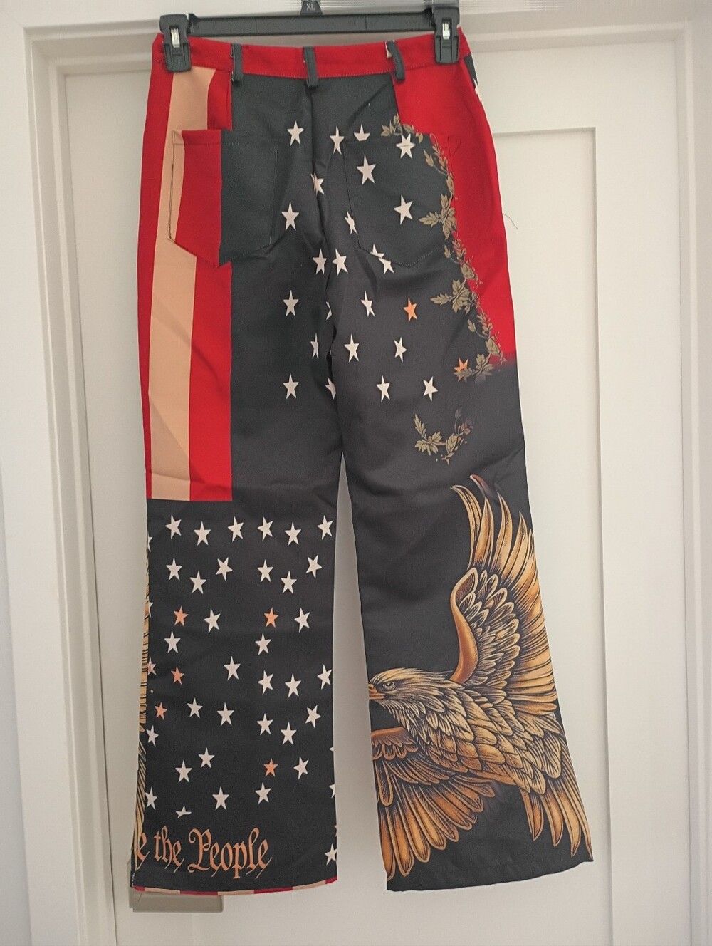 Woman Black & Red Graphic Flag Eagle Pants